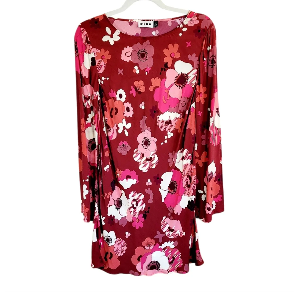 RIXO Ridley Red Pink Retro Floral Print Mini Dress Size 6 - Picture 4 of 12